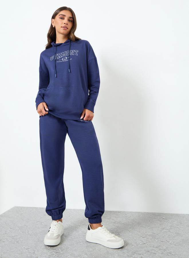 Styli Women Navy Blue Hoodie and Wide Leg Pants Co-Ords - Image 5